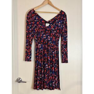 Anthropologie HD in Paris Mini Dress Small Blue Saraid Floral Paisley LongSleeve